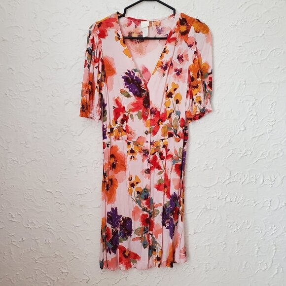 H&M light pink puff sleeve dress with large flowers - Picture 6 of 7